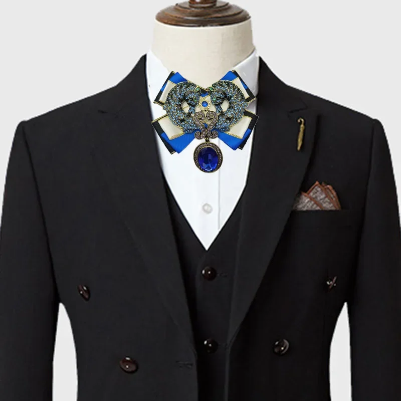Vintage Men\'s Rhinestone Seahorse Bow Tie High-end Business Banquet Wedding Collar Flowers Bows Original Design Handmade Jewelry