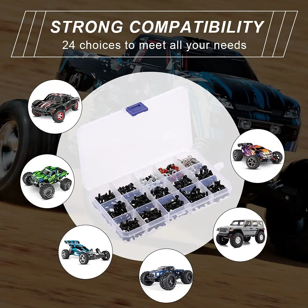522PCS 범용 RC 나사 키트 부품 세트 Traxxas/Arrma/Redcat/Axial/Tamiya/HPI 용 하드웨어 패스너 1/8 1/10 1/12 1/14 1/18