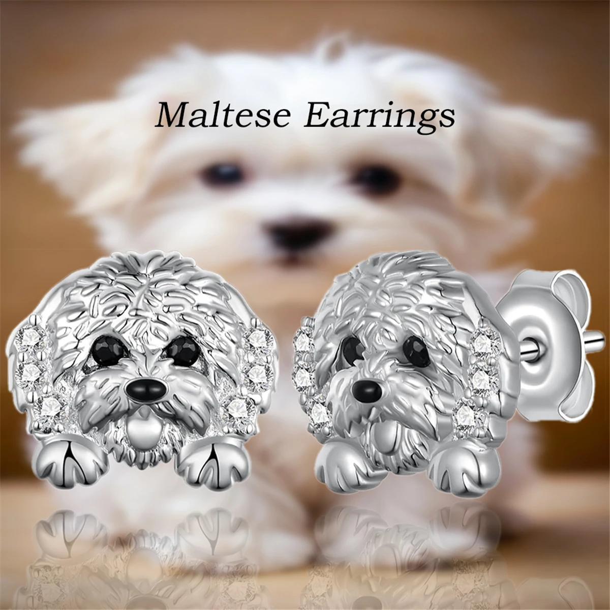 1 par de bonitos pendientes para perros maltés, joyería creativa para perros, regalo perfecto para amantes de los perros, vacaciones, cumpleaños