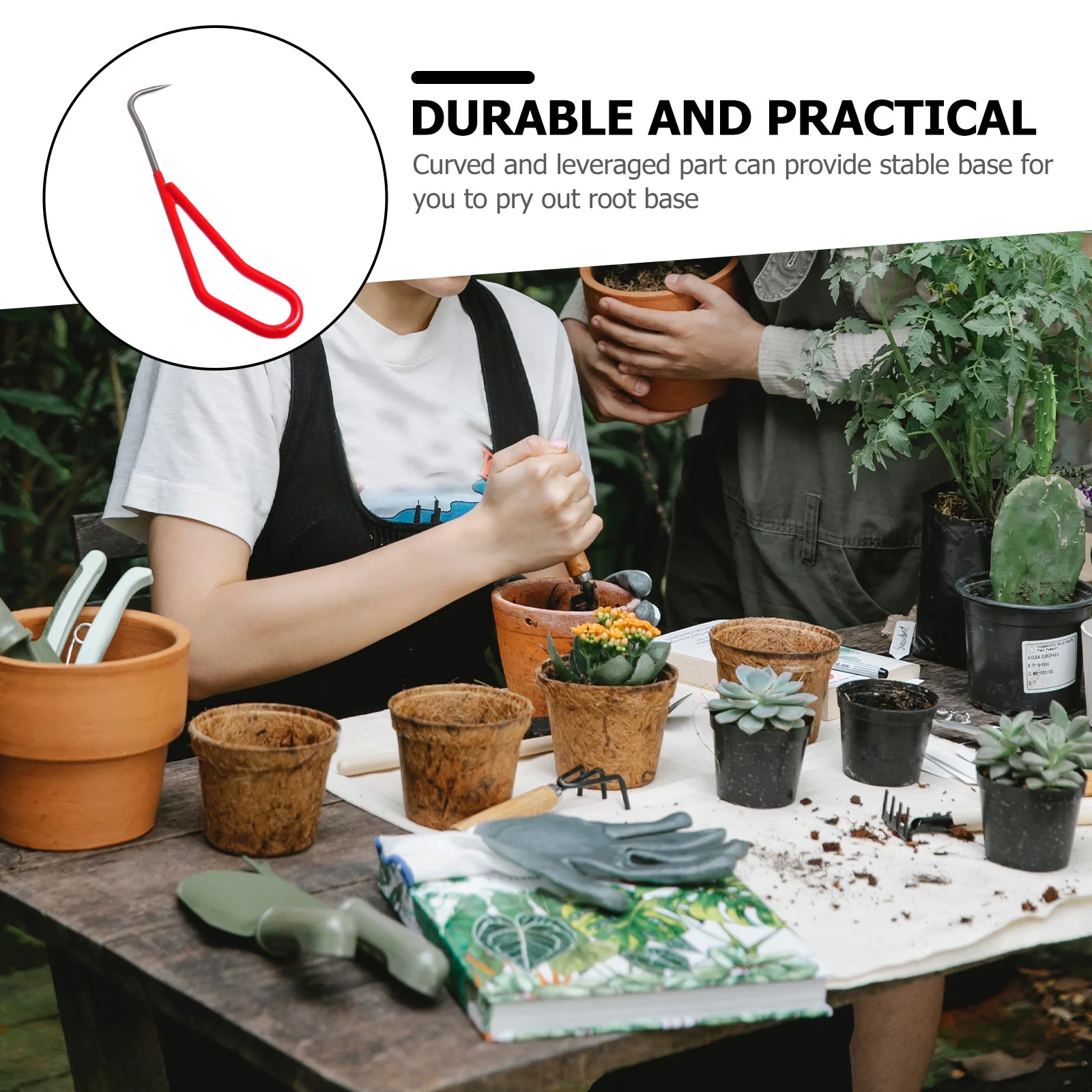 

Manual Weeding Tool Root Remover Stainless Steel Curved Leveraged Garden Weeding Hook Comfortable Handle Yard Tool