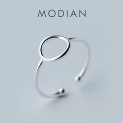 Modian High Quality 100% 925 Sterling Silver Classic Round Finger Rings for Women Simple Geometric Free Size Ring Jewelry Gift
