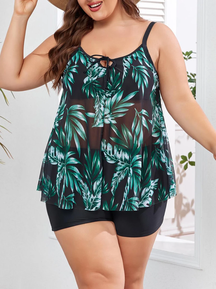 2026 Print Large Big Plus Size Tankini 2 Pieces Swimsuit Women High Waist Swimwear Female Bathing Swimming Swim Suit Bathers 4XL