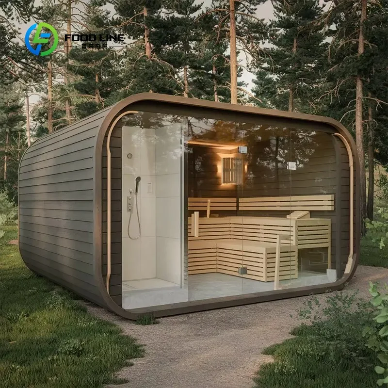 Pine Solid Wood Sauna Outdoor Wet Steam Sauna Combination Shower Room
