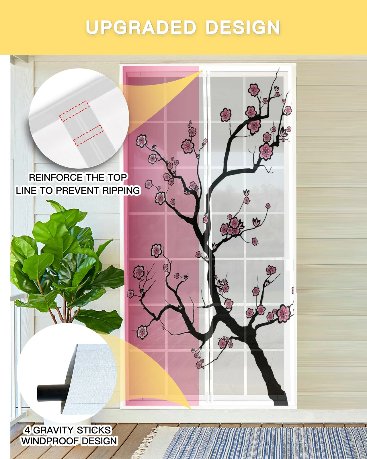 Pink Cherry Blossoms Summer Magnetic Mosquito Net Anti Insect Fly Bug Magnetic Screen Door Curtains