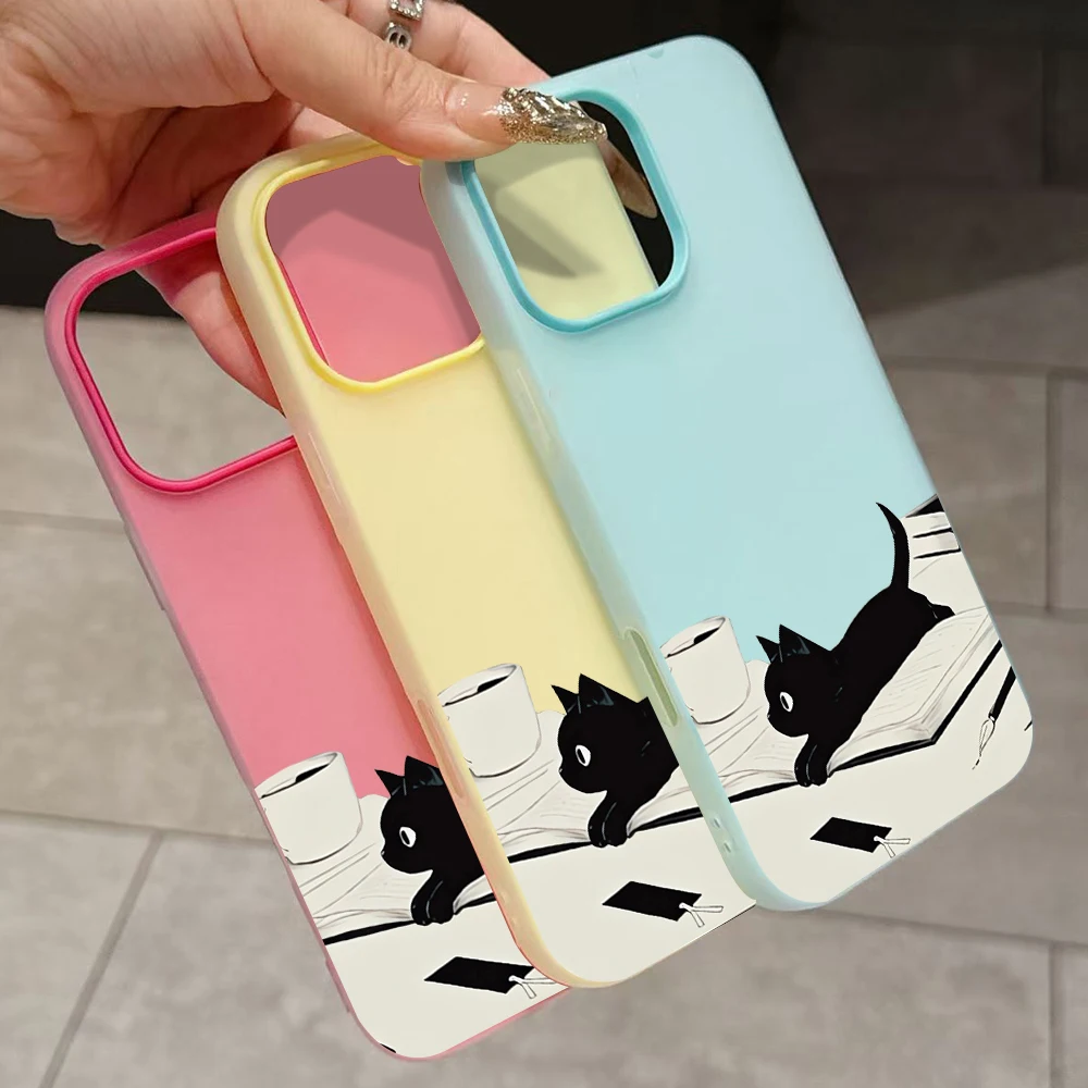 INS Cute Kitty Read Book Phone Case For Redmi 12 13C 14C 15C 5G 13 14 For Xiaomi Redmi Note 14 13 12 11 10 Pro 4G Silicone Funda view 5