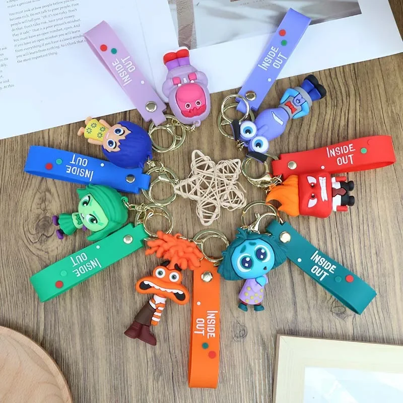 Inside Out 2 Disney Cartoon Keychain Figures Joy Sadness Anger Disgust Fear Doll Anime Bag Keyring Toy Christmas Gifts Wholesale