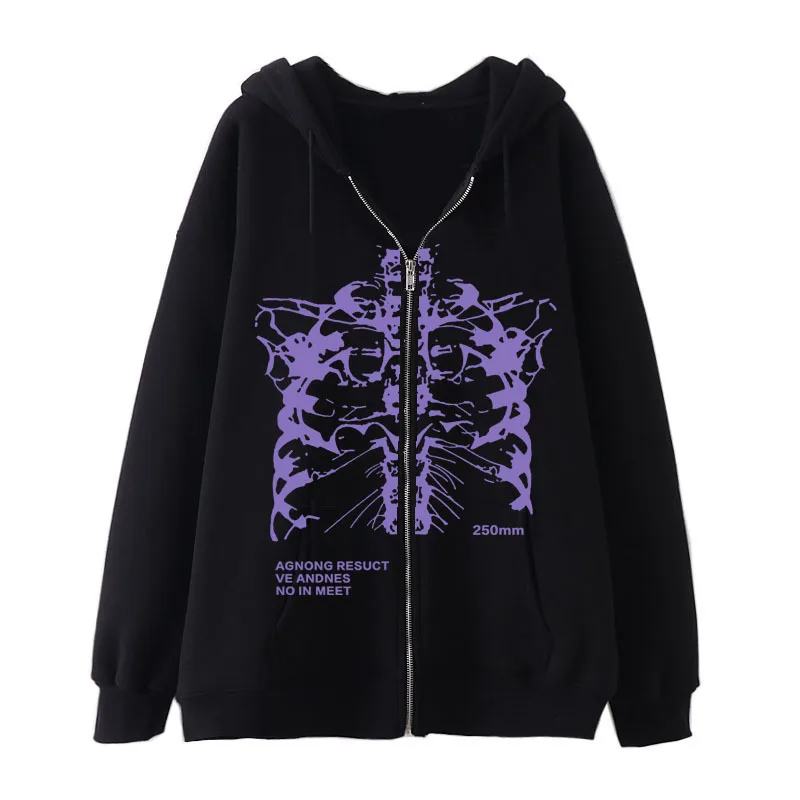 Spring Autumn Men\'s New Hoodie Zip Up Cardigan Y2k Dark Skeleton Hooded Gothic High Street Hip Hop Harajuku Plus Size Jackets