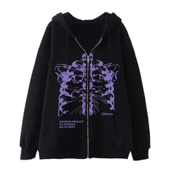 Spring Autumn Men's New Hoodie Zip Up Cardigan Y2k Dark Skeleton Hooded Gothic High Street Hip Hop Harajuku Plus Size Jackets