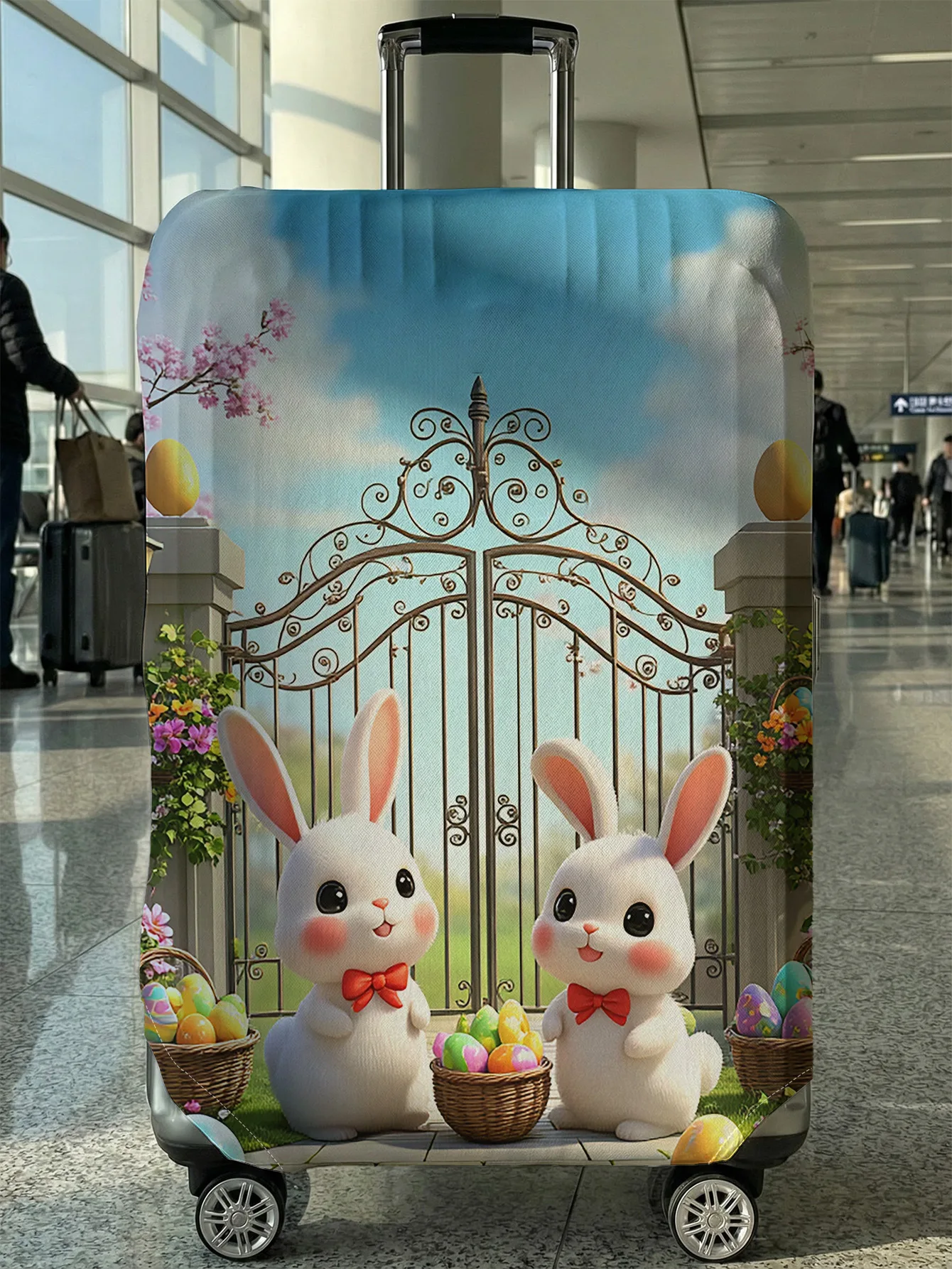 

Синий чехол для чемодана с двойным пасхальным кроликом и яйцом, подходит для чемоданов 18-32 дюймов, чехол на ручку чемодана, дорожные аксессуары
