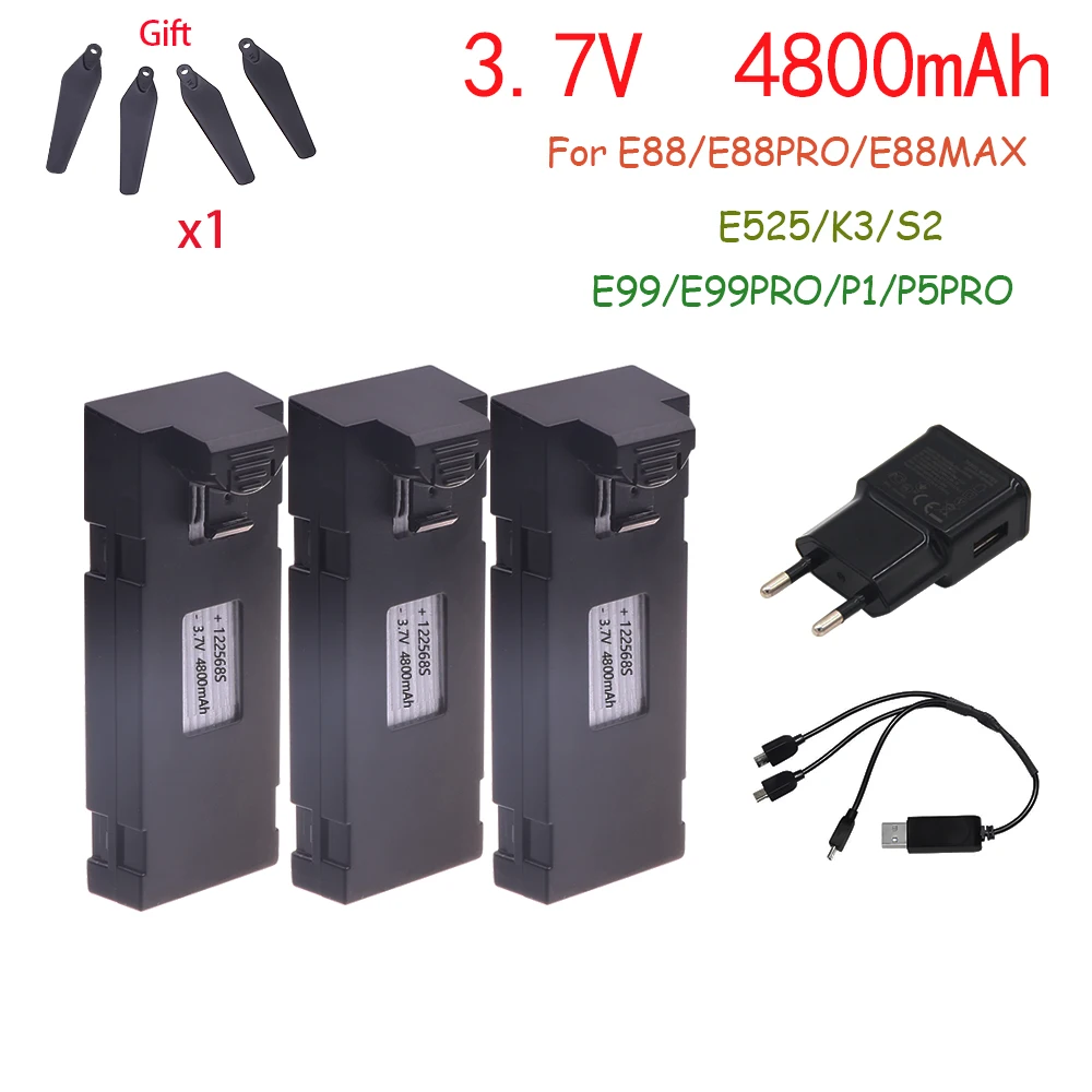 E88 3.7V 4800mAh Batteria ricaricabile agli ioni di litio e caricabatterie per RC Drone E88PRO E99 S2 P1 K3 P10 A13 S98 E525 RC Quadcopter Parti