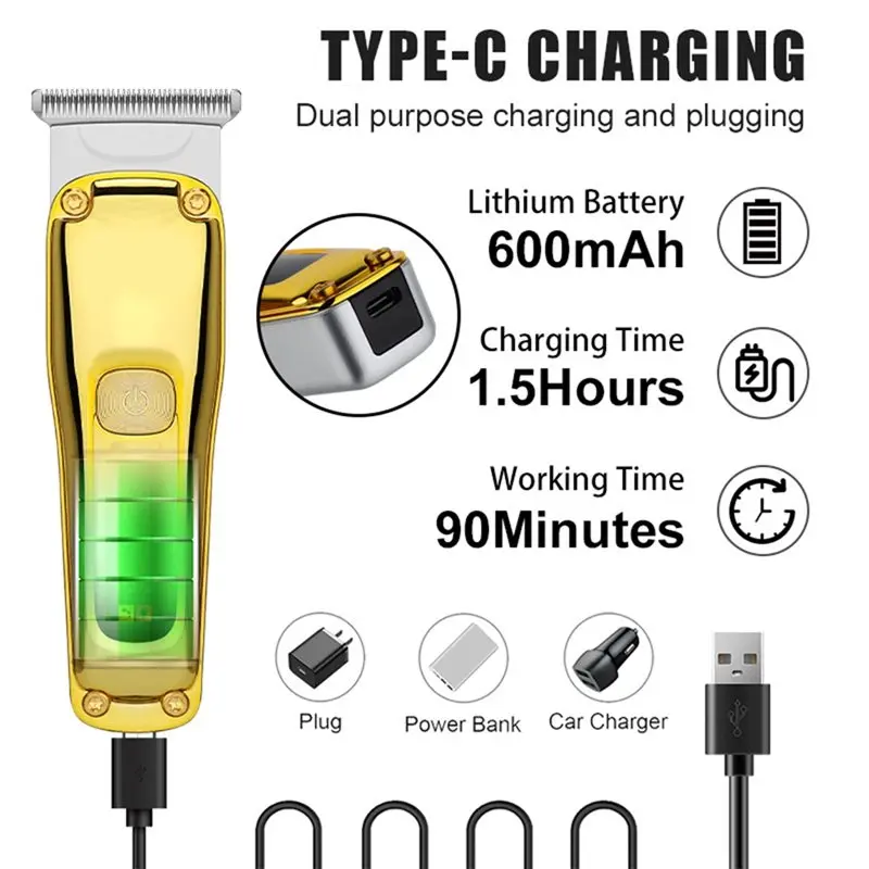 ماكينة قص الشعر الذهبية اللاسلكية المنزلية القابلة لإعادة الشحن للرجال ماكينة قص كهربائية احترافية #2