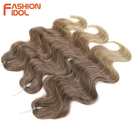 Imagen 2 del producto FASHION IDOL 24 pulgadas pelo de ganchillo ondulado 3 uds trenzas de pelo sintético pelo falso Rubio degradado extensiones de cabello trenzado Natural