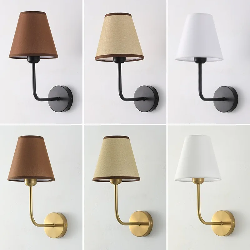Modern American LED Wall Lamp E27 Bathroom Mirror Light Bedroom Corridor Staircase Fabric Retro Wall Lamp Hotel Decor Lighting