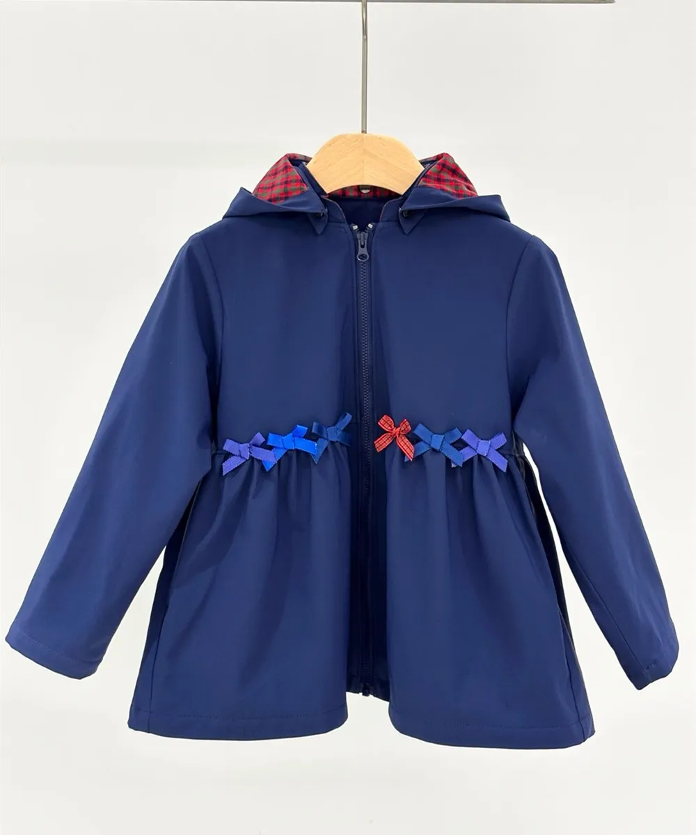 

kids girls clothes baby coat sweet Girl's Hidden Blue Jacket Bow decoration girls' windbreaker jacket