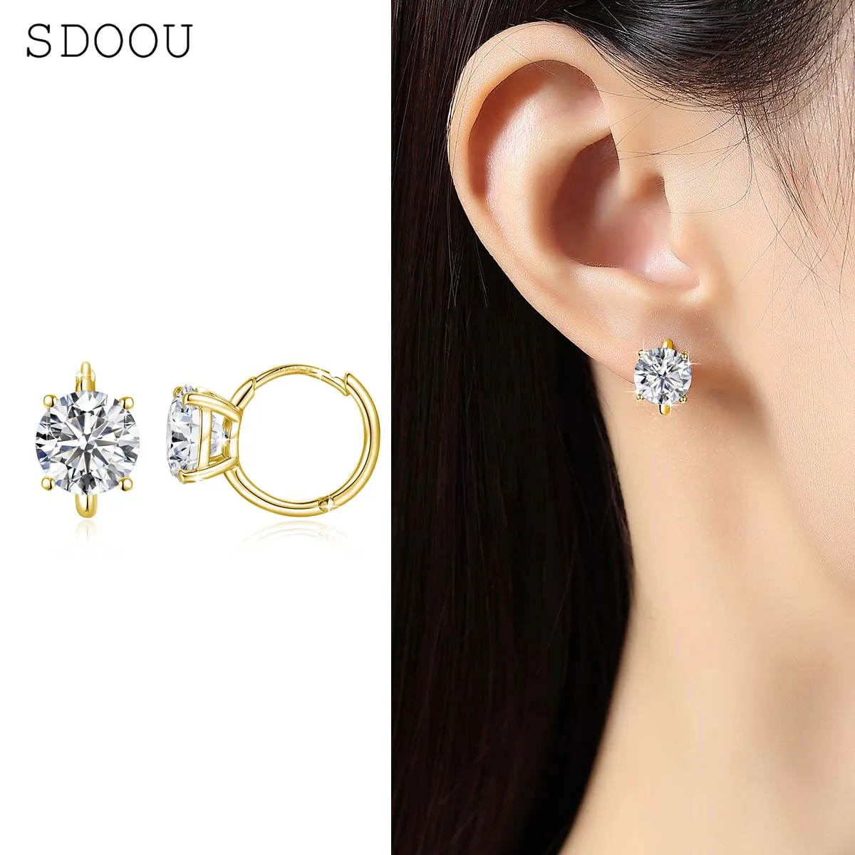 

SDOOU Simple 0.5-2ct 4 Prong Round Moissanite Hoop Earrings 14K Gold Filled D Color Daily Wearable Jewelry Perfect Gift for Her