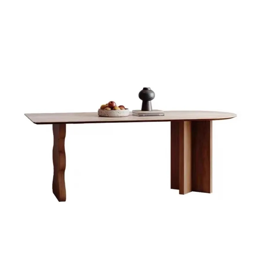 

French, retro, small apartment, solid wood, dining table, simple, modern, rock slab