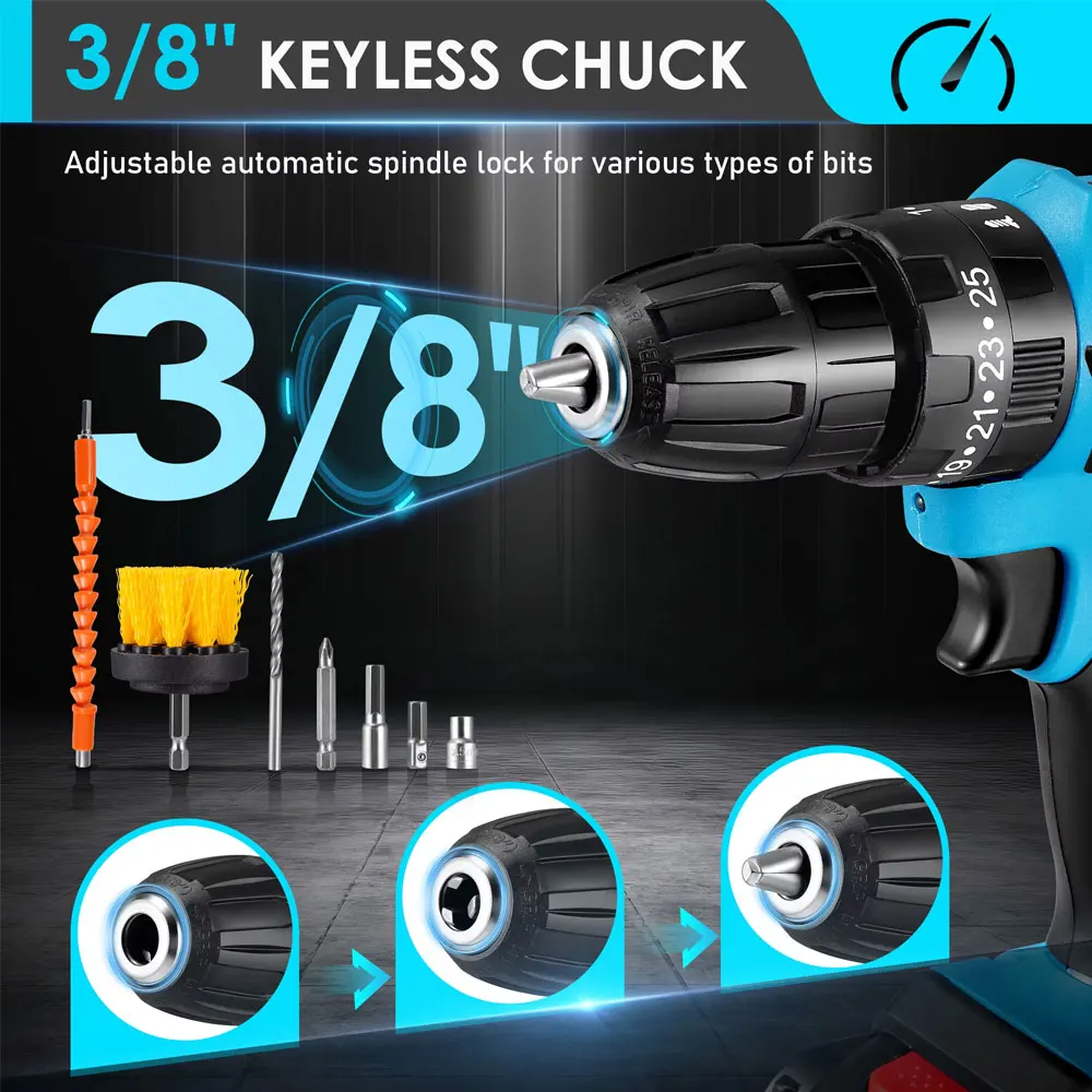 

Cordless Impact Drill Multifunctional Screwdriver Rechargeable Electric Drill Lithium Battery 1350rpm Speed Power Tool(No Batter