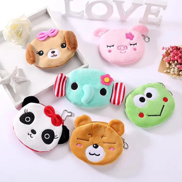 HARKO-Porte-monnaie en peluche douce avec fermeture éclair pour femme, mini sac, porte-clés, câble USB, casque, animal, dessin animé, mignon, enfants, fille