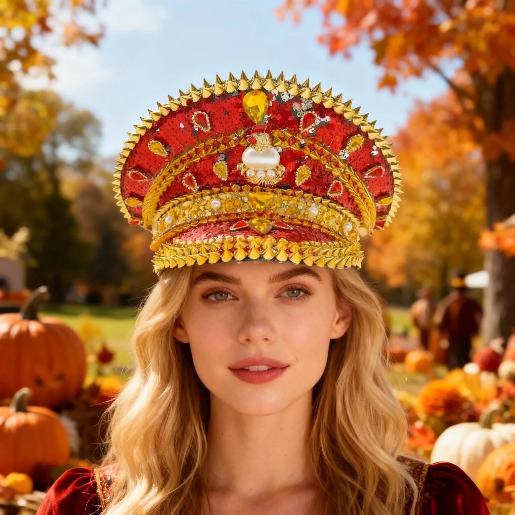 HongLuan Red Glitter Captain Hats Rhinestone for Music Festival Woman, Carnival Costume Hat Adult, Cosplay Female Accessories