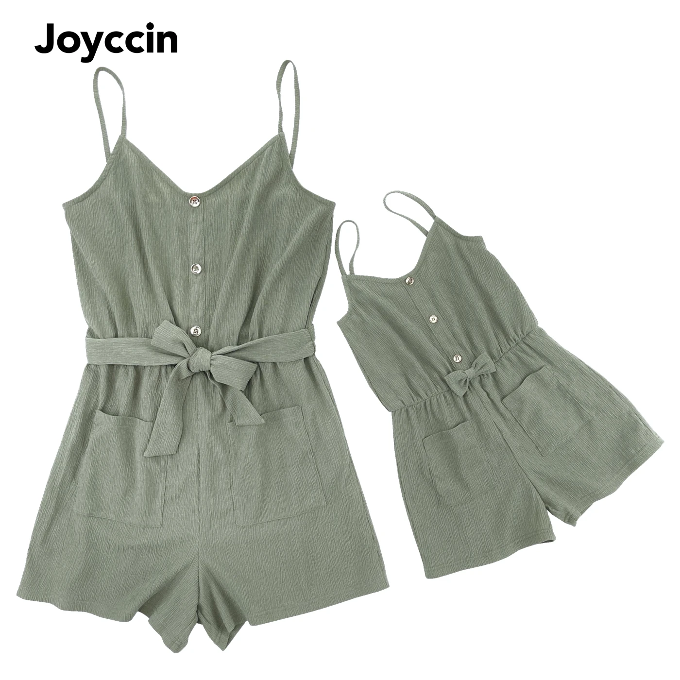 Joyccin Summer Off Shoulder Button Jumpsuits Short Belted Casual Playsuits Mother Kids Outfits Slip Overalls Pants Holiday Beach