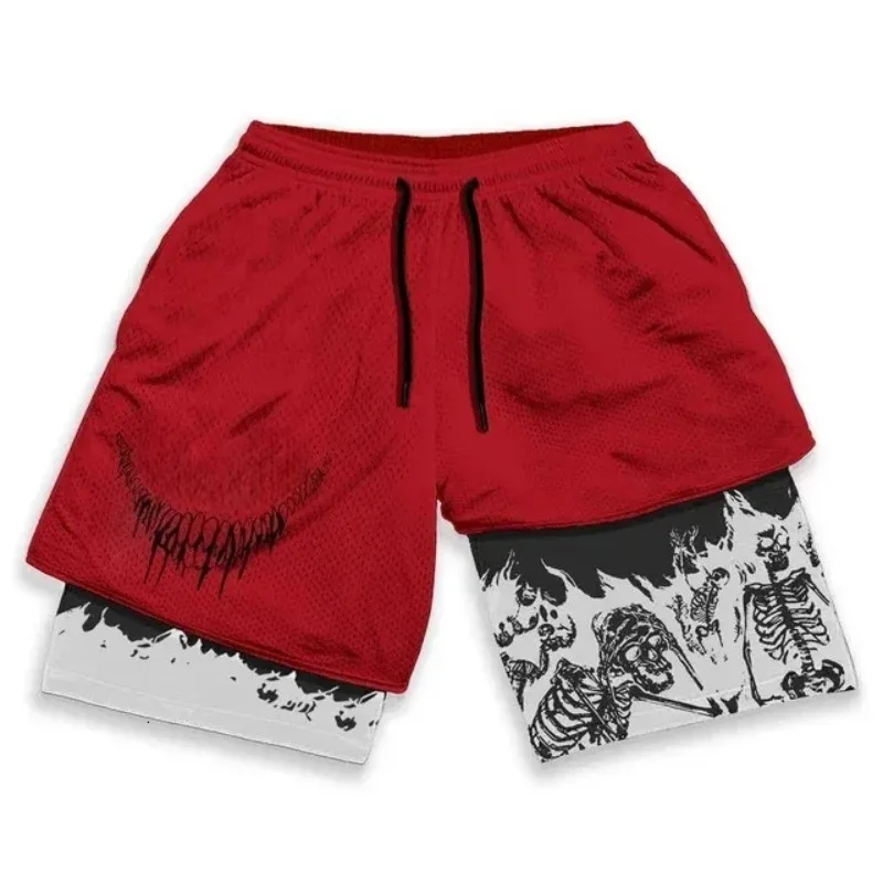 26 Jahre neue, 3D-gedruckte, schnell trocknende, atmungsaktive, europäische und amerikanische Mode-Sportshorts für Männer und Frauen mit doppellagigem Design.