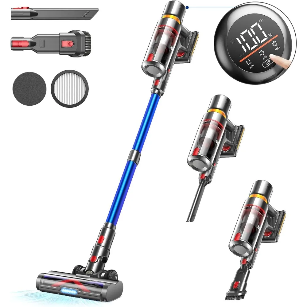 

Cordless Vacuum Cleaner, Up to 55 Mins Runtime Stick with LED Display, Anti-Tangle Lightweight for Pet Hair/Hardwood/Carpet