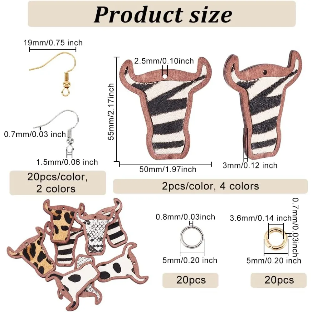 88 шт., набор деревянных серег с леопардовым принтом, набор для изготовления деревянных висячих сережек, массивные серьги из воловьей кожи с головой крупного рогатого скота