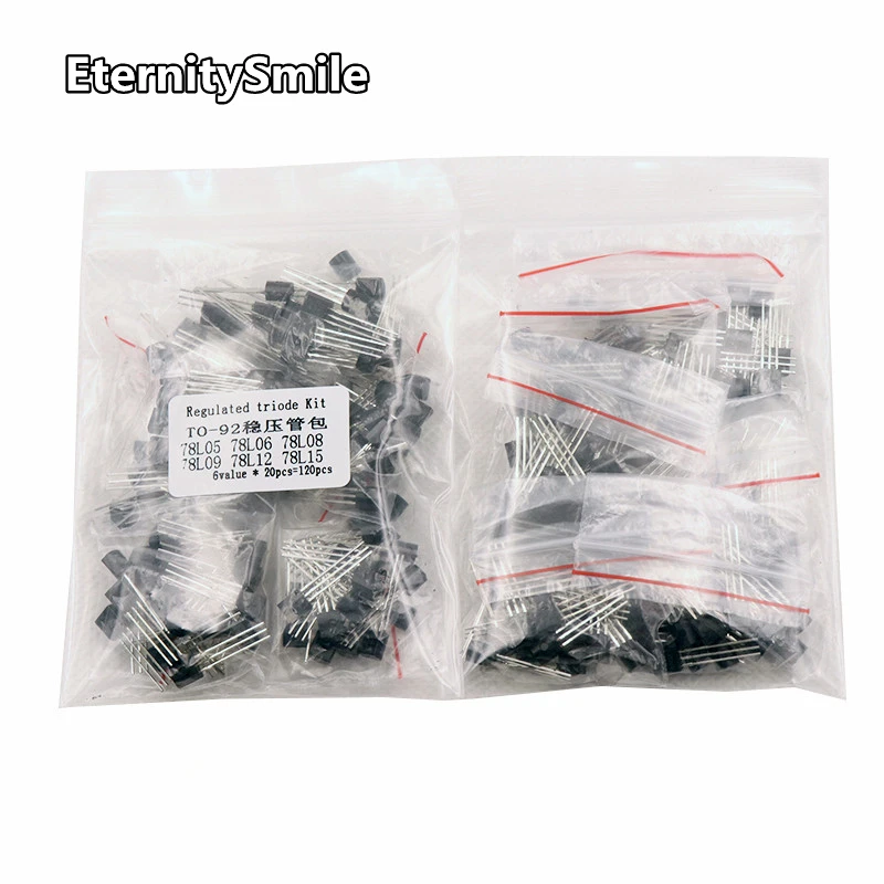 120 pces to-92 20 pces * 6 valores 78l05 78l06 78l08 78l09 78l12 78l15 transistor variedade kit regulador de tensão transistores pacote