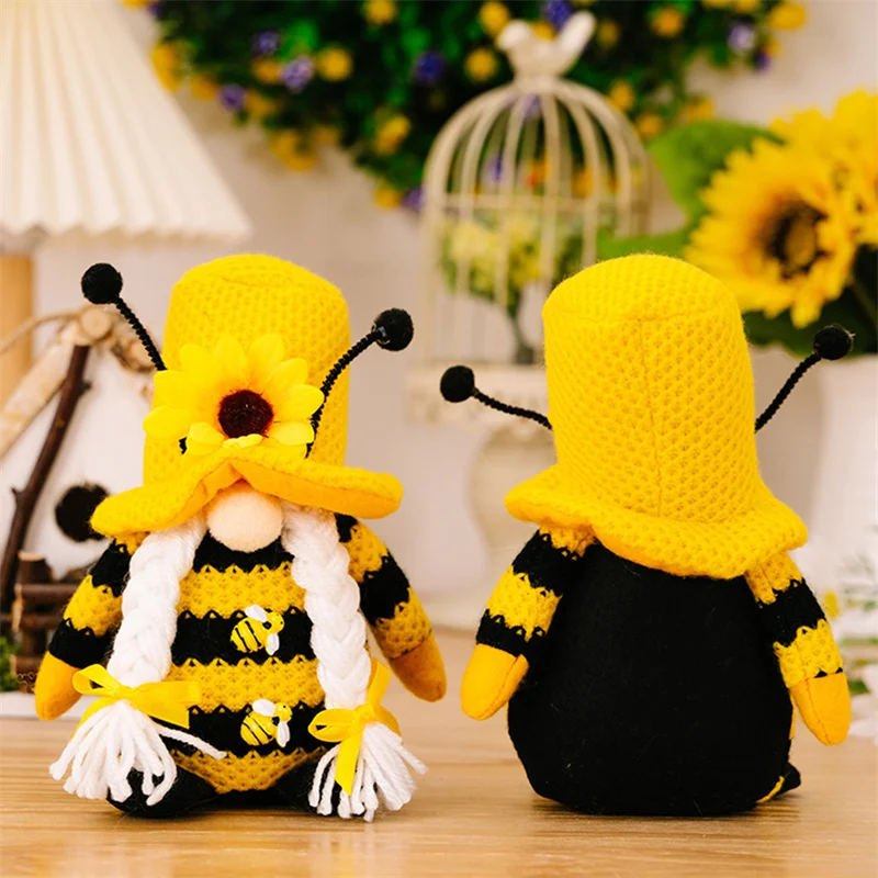 Freeship Bee Gnomes Plush World Bee Day Scandinavian Swedish Spring Decorations Honey Bee Home Decor Faceless Doll Gift