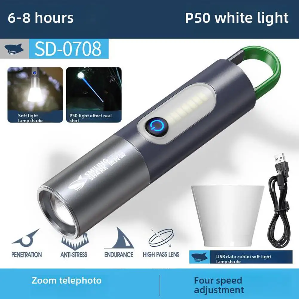 

1200mah Portable Led Flashlight Usb Rechargeable With Torch Outdoor Camping Zoomable Emergency Hook Lantern Long-range Hiki A4u6