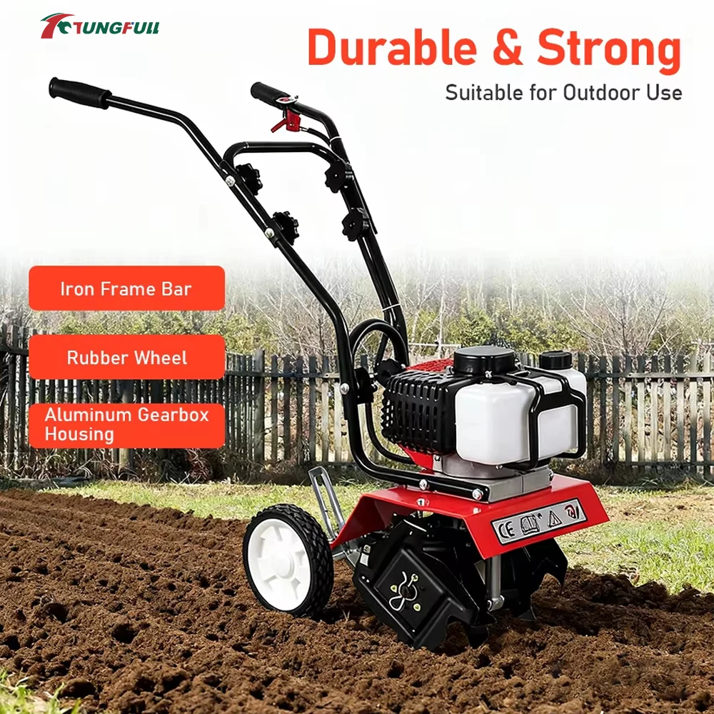 2-Stroke Portable Garden Tiller Petrol Rotary Cultivator Mini Handheld Soil Tiller for Farm Planting Weeding