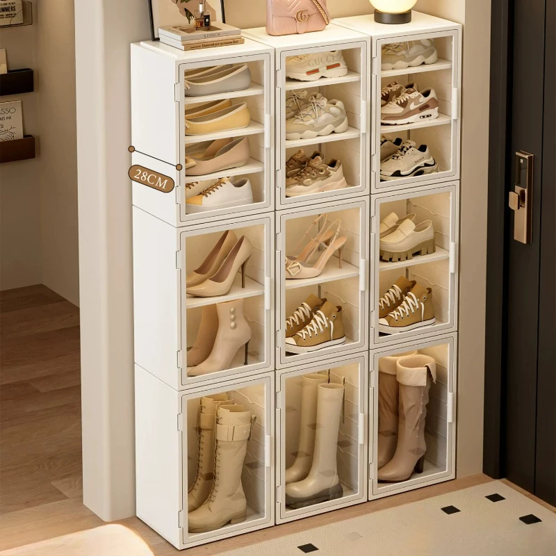 Plastic Shoe Storage Cabinet Shoe Boxes With Door Dust‑proof transparent High Shoe Organizer Large Capacity Entryway furniture