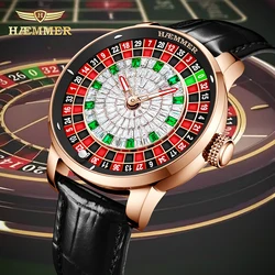 HAEMMER High end Design New Mechanical Watch NH35 Rotating Dial Las Vegas Roulette Desktop Theme Men's Diamond Luminous Watch