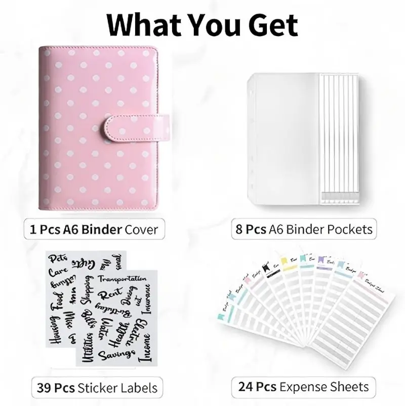 

Budget Binder with 8pcs ZipperA6 Envelopes,Money Organizer with 12pcs Expense Sheets & 2 Sticky Labels,Budget Organizer for Cash