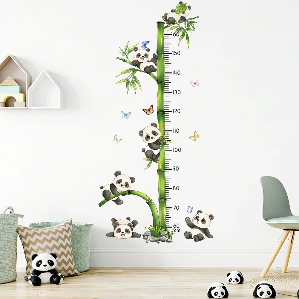 Cartoon Panda Bamboo Height Growth Chart Wall Sticker Kids Room Home Decor Decal