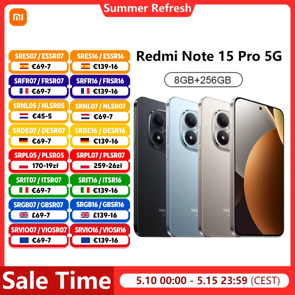 Smartphone Xiaomi Redmi Note 15 Pro 5G, NFC MTK Dimensity 7400-Ultra, écran 6,83 pouces 120 Hz, appareil photo 200 MP, charge 45 W, batterie 6580 mAh