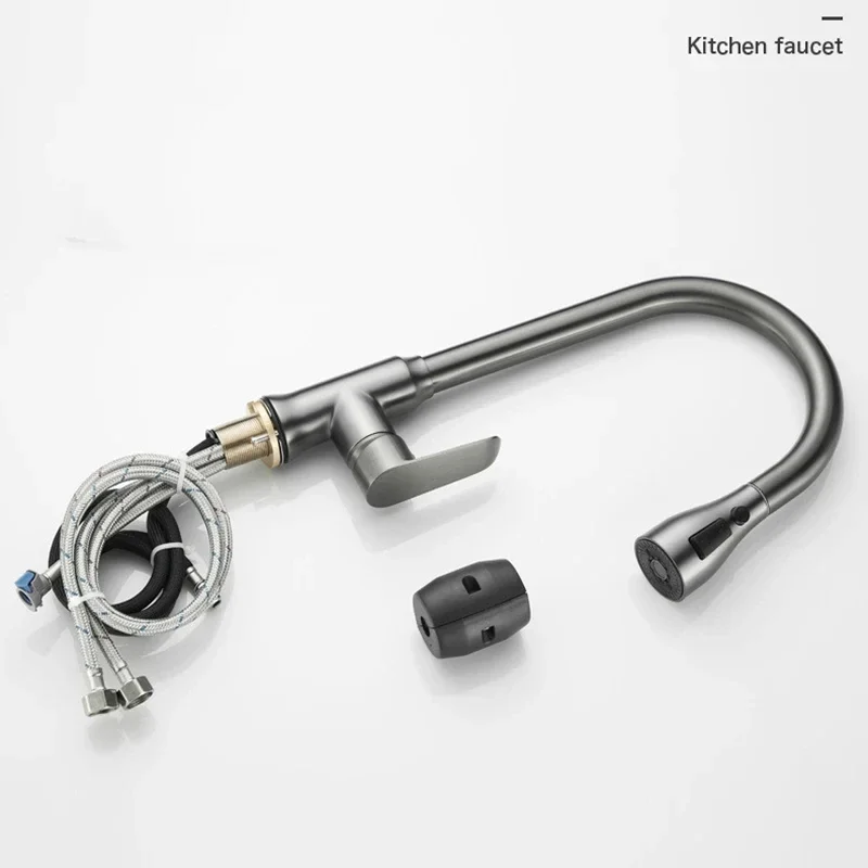 

All copper kitchen faucet, pull-out spout, kitchen sink mixer tap, spray head, chrome/black mixer tap Shower extension Robot arm