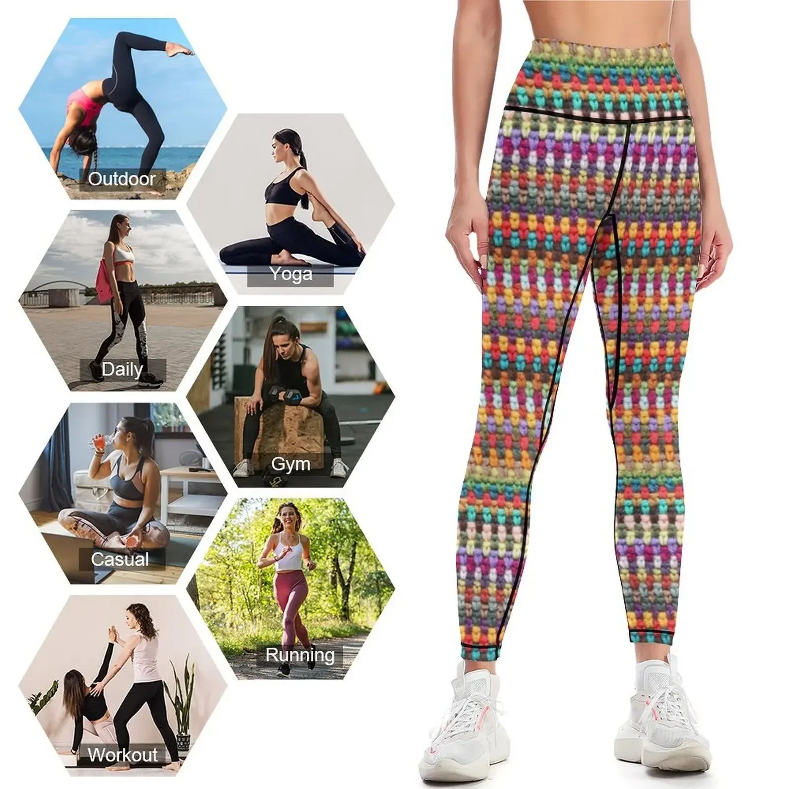 Crochet Afghan Pattern Leggings leggins push up woman sport set exercise clothing for gym pants Womens Leggings