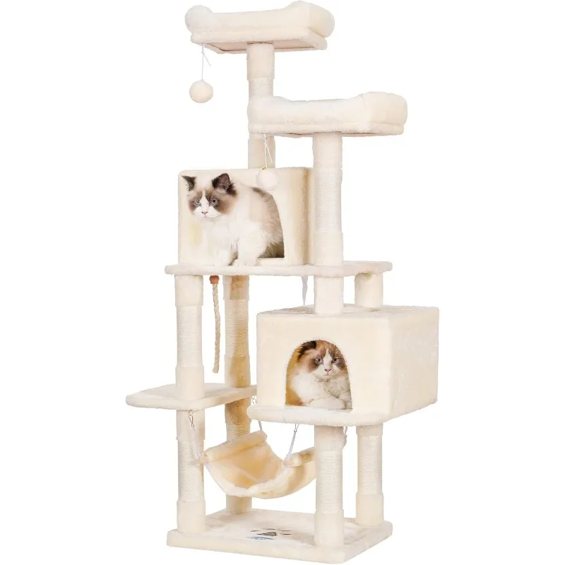 Hey-brother Multi-Level Cat Tree Condo Furniture with Sisal-Covered Scratching Posts, 2 Plush Condos, Perch Hammock for Kittens