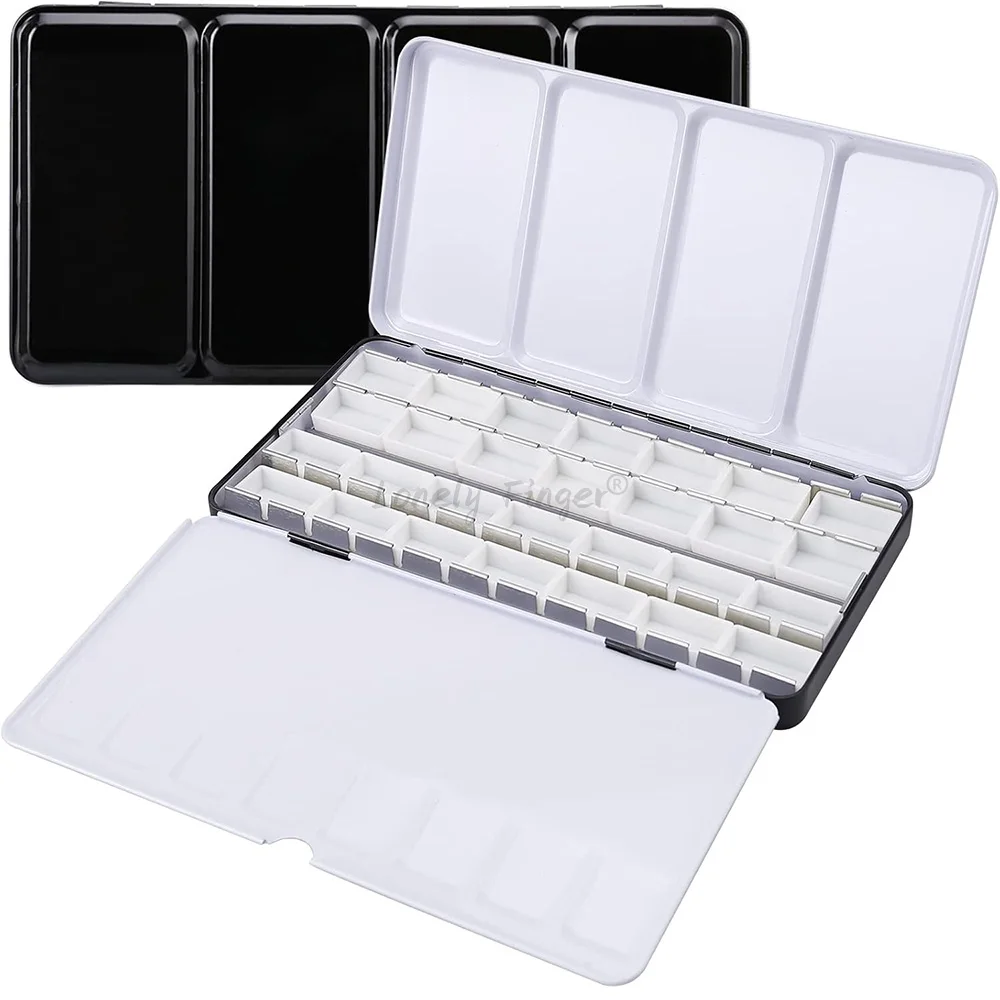 Large Empty Watercolor Palette, Metal Tin Tray with 28 Empty Full Pans for Watercolor Painting, Acrylic and Oil Painting