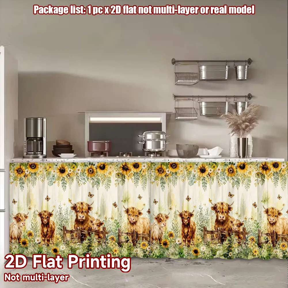 2D flat 1pc Retro country style shoe cabinet curtains Sunflowers and Highland Cows Digital printing Storage shelves for study