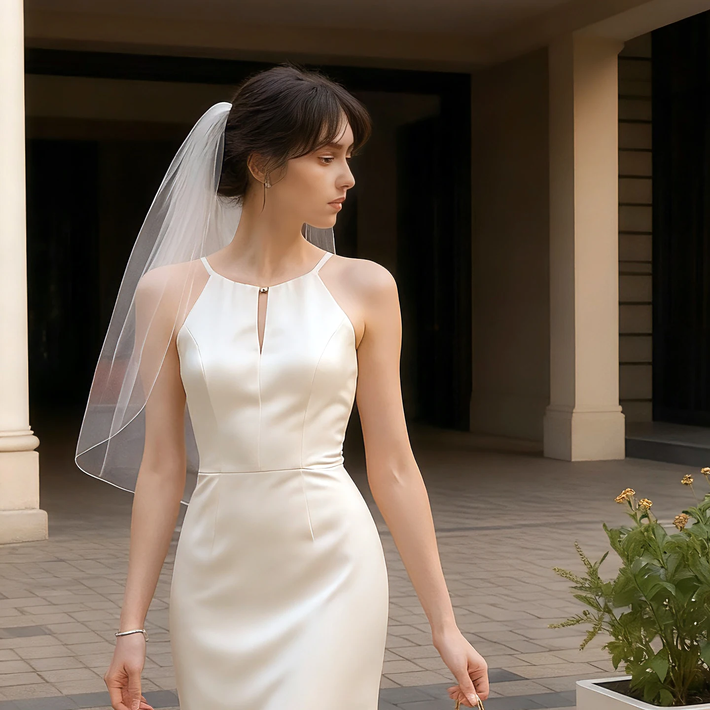 V547 Simple Single-Layer Lock Edge Bridal Veil Wedding Ceremony Party Photo Prop Headwear for Brides