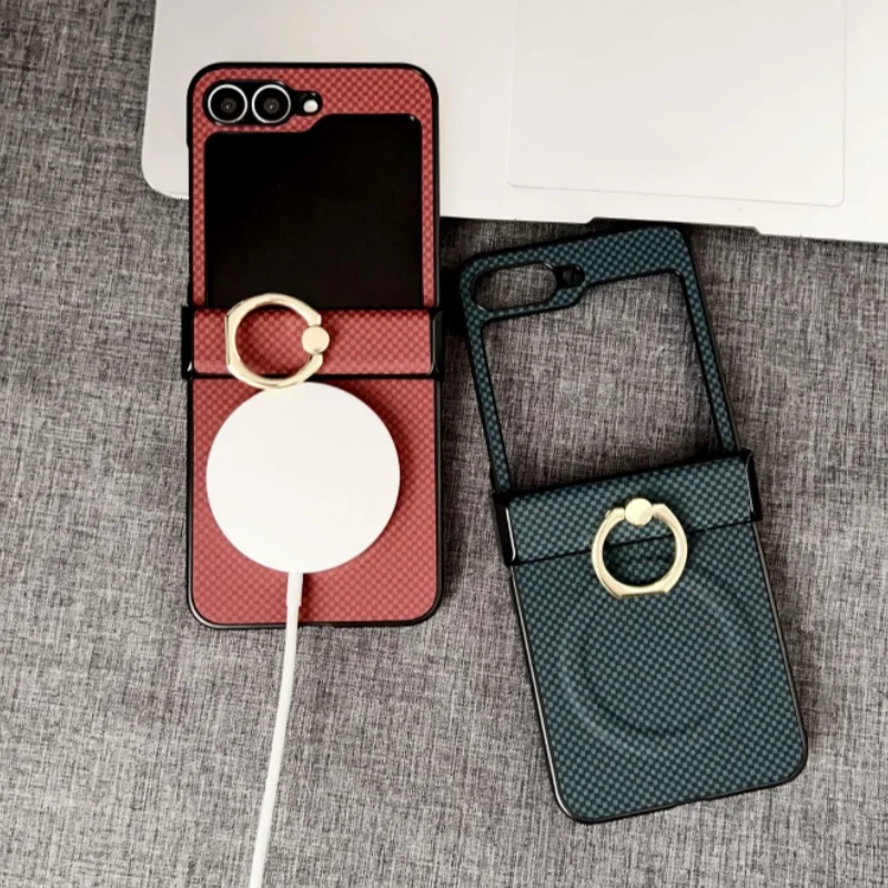 

Магнитный чехол для телефона Funda Finger Ring Stand Board с текстурой сетки для Samsung Z Flip 7 6 5 Flip 4 3 Magsafe Wireless Charge Cover