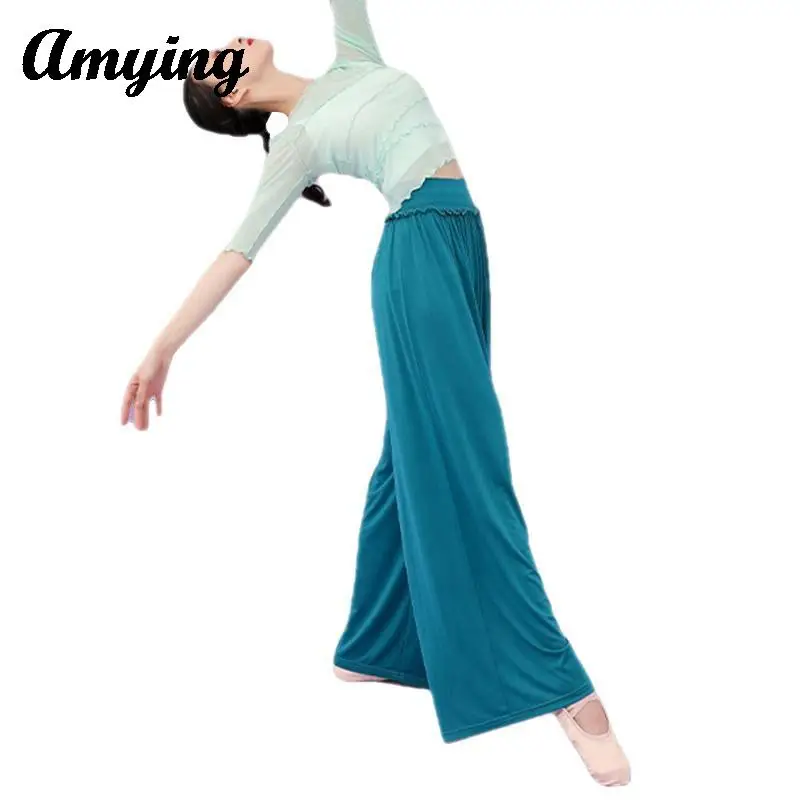 

2024 2PCS Dance Outfit Set Sequin Short Sleeved Top+Long wide leg pants Stage Performance Costumes Outfit Practice Training Suit