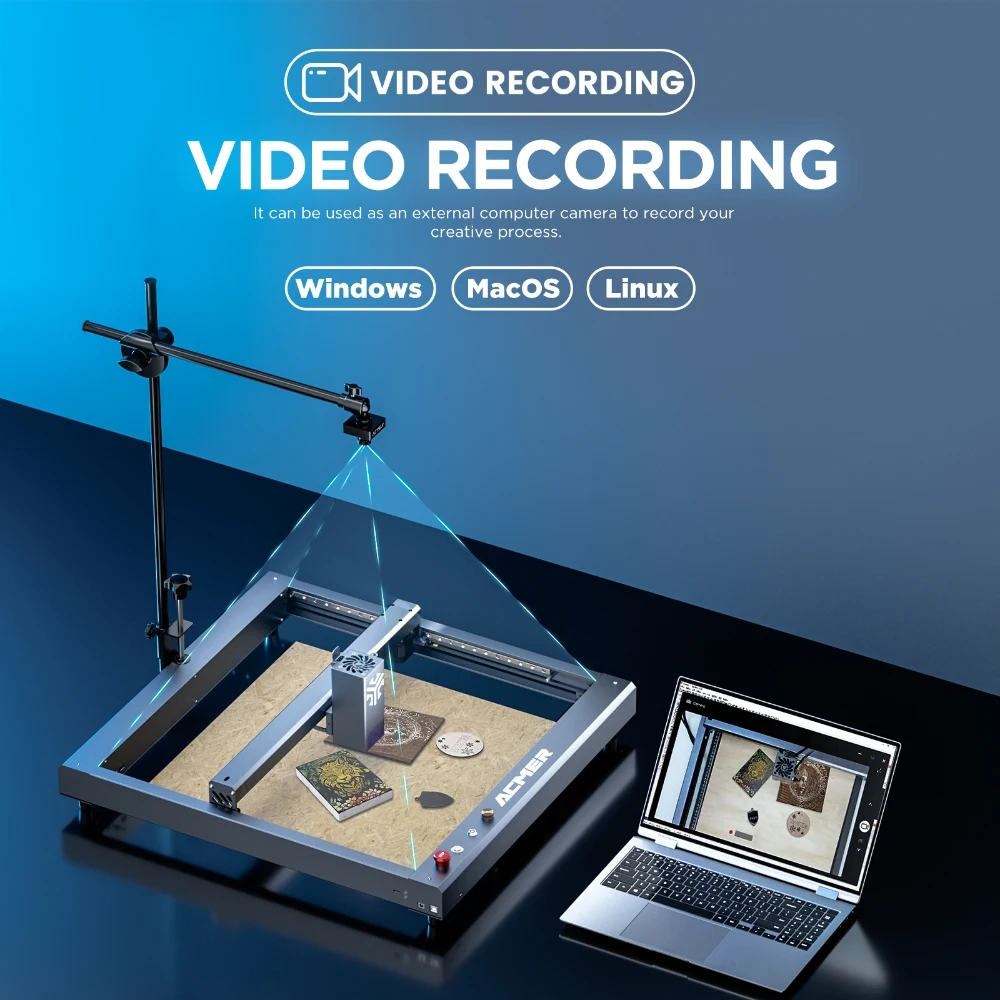 Telecamera di posizione ACMER A500 5MP 100 ° Area di lavoro grandangolare pixel 450x450mm per incisore laser serie ACMER P1 S Pro/P2/P3