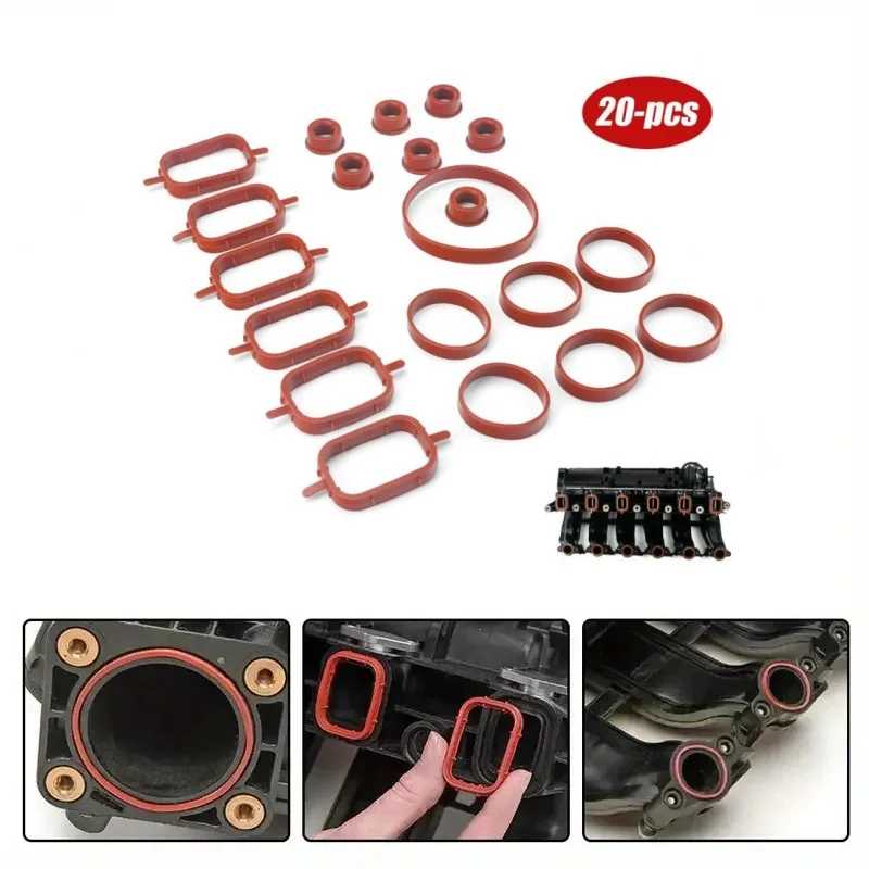 

20Pcs Car Intake Inlet Manifold Gasket Seal Set For BMW M47 M57 E46 E53 E60 E63 E65 E87 E90 E91 Car Accessories Repair Tool