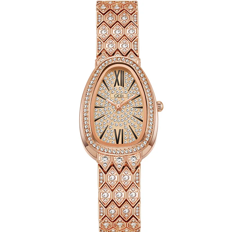 Fashion Snakeshaped Full Zircon Metal Band Quartz Watch for Women