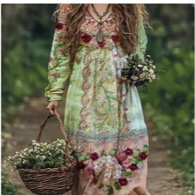 Robe imprimée à manches longues 20253d, style rétro artistique