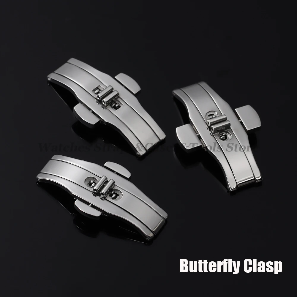 4/5mm 6mm Stainless Steel Watch Clasp for Longines for Orient Double Push Butterfly Watch Band Silver Buckle Button Accessories