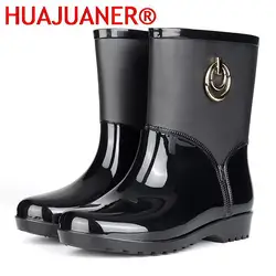 Rubber Rain Boots for Women Waterproof High Heel Fashion Girls Shoes Ladies Short Ankle PVC Rainboots Non-slip Fur Leather Boots